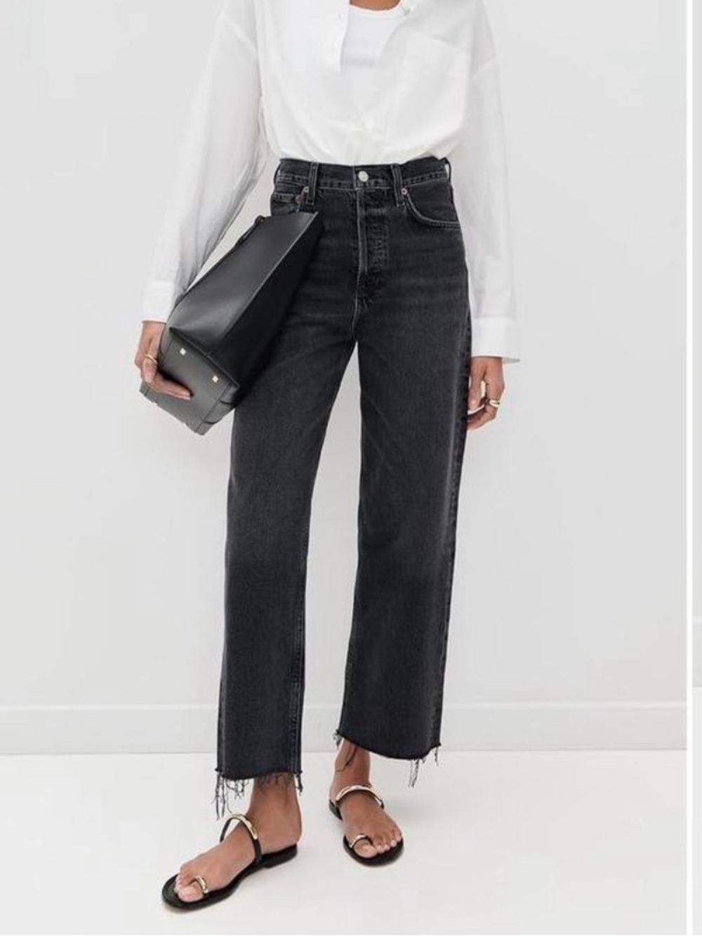 Agolde Lana Straight Raw Edge Mid Rise Jeans in Black